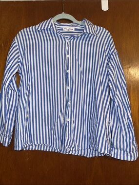 Blue & White Striped Button-Up Shirt for Women